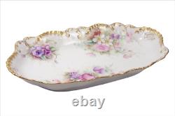 Antique Limoges Hand Painted Oblong Centerpiece Bowl Tray Roses Pansies Floral
