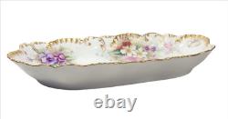 Antique Limoges Hand Painted Oblong Centerpiece Bowl Tray Roses Pansies Floral