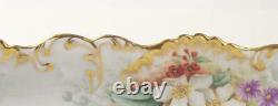 Antique Limoges Hand Painted Oblong Centerpiece Bowl Tray Roses Pansies Floral