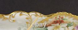 Antique Limoges Hand Painted Oblong Centerpiece Bowl Tray Roses Pansies Floral