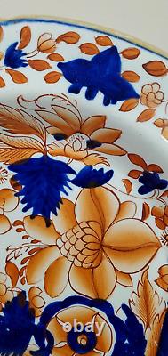 Antique Mason's Ironstone Bowl Rare Gilded Leaves & Wheels Pattern Cobalt Orange