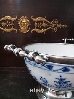 Antique Meissen Porcelain Blue Onion Soup Bowl With German Silverplate Mounts