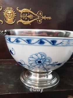 Antique Meissen Porcelain Blue Onion Soup Bowl With German Silverplate Mounts