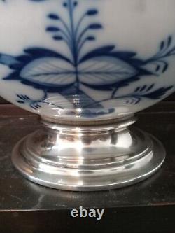 Antique Meissen Porcelain Blue Onion Soup Bowl With German Silverplate Mounts