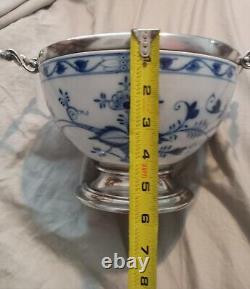Antique Meissen Porcelain Blue Onion Soup Bowl With German Silverplate Mounts