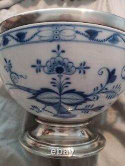 Antique Meissen Porcelain Blue Onion Soup Bowl With German Silverplate Mounts