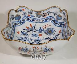 Antique Meissen Rich Blue Onion Square Vegetable Bowl 8 inch Red w Gold
