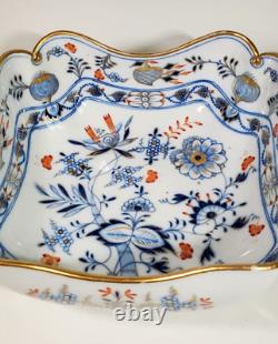 Antique Meissen Rich Blue Onion Square Vegetable Bowl 8 inch Red w Gold