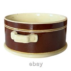 Antique Mochaware Pottery Brown Handled Serving Bowl Dish