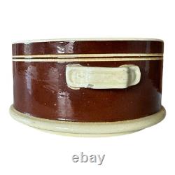Antique Mochaware Pottery Brown Handled Serving Bowl Dish
