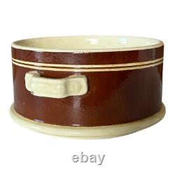 Antique Mochaware Pottery Brown Handled Serving Bowl Dish