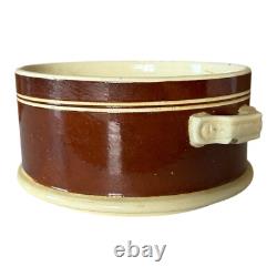 Antique Mochaware Pottery Brown Handled Serving Bowl Dish