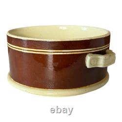 Antique Mochaware Pottery Brown Handled Serving Bowl Dish