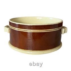 Antique Mochaware Pottery Brown Handled Serving Bowl Dish