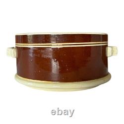 Antique Mochaware Pottery Brown Handled Serving Bowl Dish