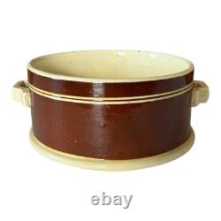 Antique Mochaware Pottery Brown Handled Serving Bowl Dish