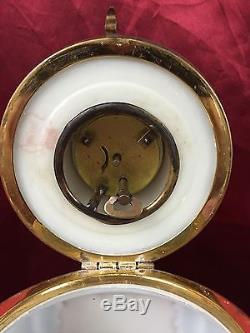 Antique Monroe Wave Crest Clock Footed Dresser Box Hand Decorated Glass c. 1900