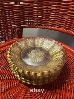 Antique Moser Bohemian Crystal Plates Set of 6 Gold Gilt Etched, 19th Century