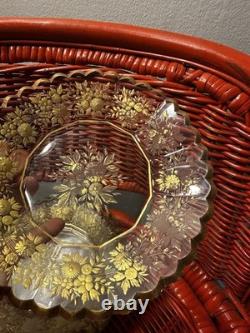 Antique Moser Bohemian Crystal Plates Set of 6 Gold Gilt Etched, 19th Century