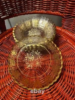 Antique Moser Bohemian Crystal Plates Set of 6 Gold Gilt Etched, 19th Century