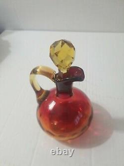 Antique Mt. Washington Art Glass Rose Amber Amberina Cruet/ faceted Stopper
