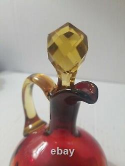 Antique Mt. Washington Art Glass Rose Amber Amberina Cruet/ faceted Stopper