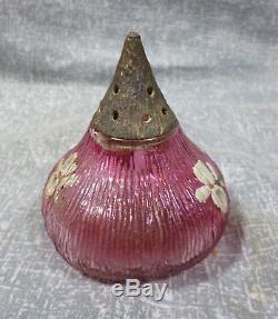 Antique Mt. Washington Hand Decorated Cranberry Glass Fig Salt Shaker