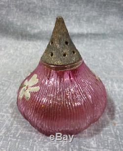 Antique Mt. Washington Hand Decorated Cranberry Glass Fig Salt Shaker