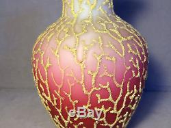 Antique Mt. Washington Peachblow Glass Coralene Vase