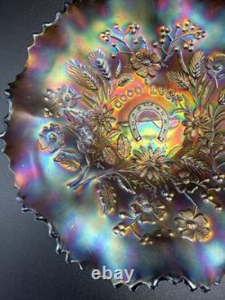 Antique NORTHWOOD Carnival Glass Good Luck 9 Bowl Ribbed Back