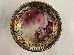 Antique Nippon Morimura Bros Cobalt & Gilt Bowl with Pink Rose Hand Painted Dec