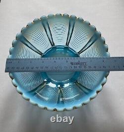 Antique Northwood Drapery Gilded Blue Opalescent Serving & 6 Berry Bowls Marked