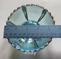 Antique Northwood Drapery Gilded Blue Opalescent Serving & 6 Berry Bowls Marked