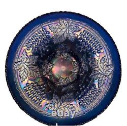 Antique Northwood Grape And Cable Carnival Glass Bowl, Electric Blue (510)
