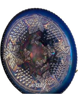 Antique Northwood Grape And Cable Carnival Glass Bowl, Electric Blue (510)