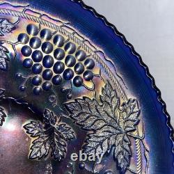 Antique Northwood Grape And Cable Carnival Glass Bowl, Electric Blue (510)