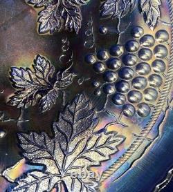Antique Northwood Grape And Cable Carnival Glass Bowl, Electric Blue (510)