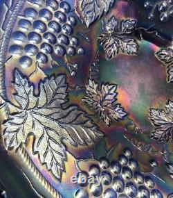 Antique Northwood Grape And Cable Carnival Glass Bowl, Electric Blue (510)