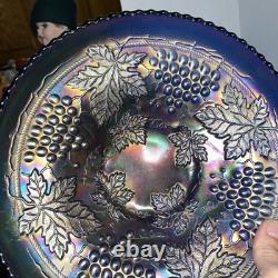 Antique Northwood Grape And Cable Carnival Glass Bowl, Electric Blue (510)