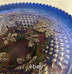 Antique Northwood Grape And Cable Carnival Glass Bowl, Electric Blue (510)