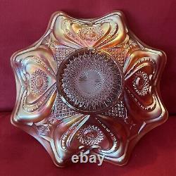 Antique Northwood Marigold Valentine Carnival Glass Ruffled Bowl 10 Rare EXC
