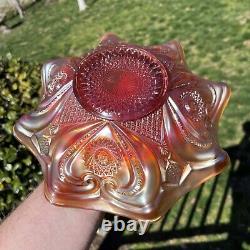 Antique Northwood Marigold Valentine Carnival Glass Ruffled Bowl 10 Rare EXC
