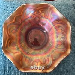 Antique Northwood Marigold Valentine Carnival Glass Ruffled Bowl 10 Rare EXC