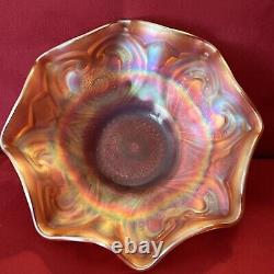 Antique Northwood Marigold Valentine Carnival Glass Ruffled Bowl 10 Rare EXC
