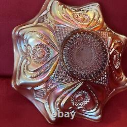 Antique Northwood Marigold Valentine Carnival Glass Ruffled Bowl 10 Rare EXC