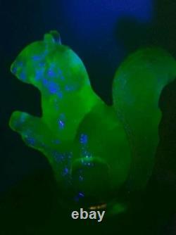 Antique Ornate Uranium Glass Candy/Trinket Bowl WithSquirrel Lid Rare 7 See Pics