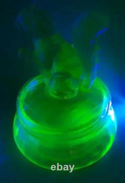 Antique Ornate Uranium Glass Candy/Trinket Bowl WithSquirrel Lid Rare 7 See Pics