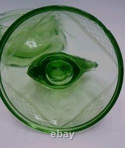 Antique Ornate Uranium Glass Candy/Trinket Bowl WithSquirrel Lid Rare 7 See Pics