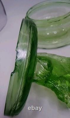 Antique Ornate Uranium Glass Candy/Trinket Bowl WithSquirrel Lid Rare 7 See Pics
