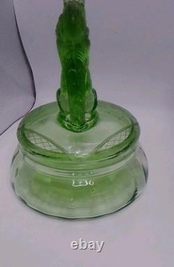 Antique Ornate Uranium Glass Candy/Trinket Bowl WithSquirrel Lid Rare 7 See Pics